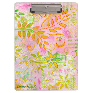 Abstracte bloemen en lederen Klembord