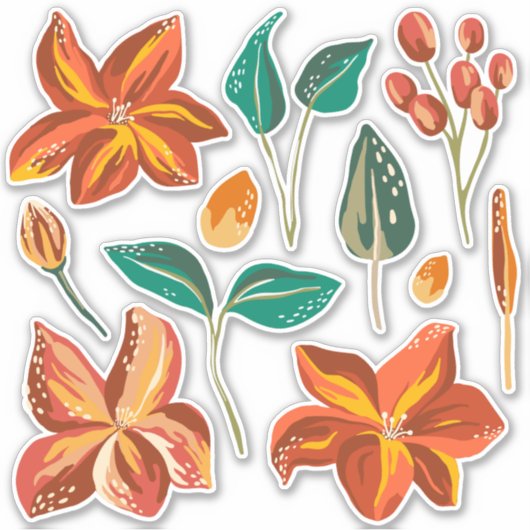 Abstracte bloemen en moderne groene bladeren. bota sticker (Voorkant)