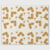 abstracte bloemen en vlinder op zachtgele boho cadeaupapier (Vlak)