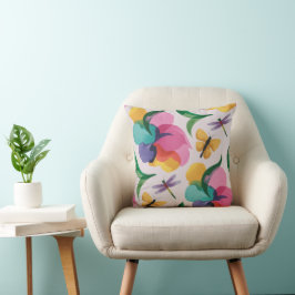 Abstracte Bloemen en Vlinders Pastel Kussen