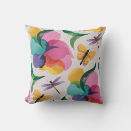 Abstracte Bloemen en Vlinders Pastel Kussen