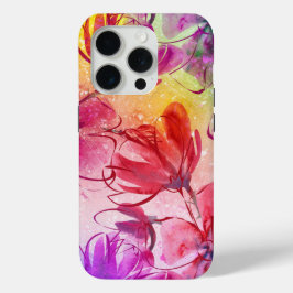 Abstracte bloemen en warme Waterverf iPhone 15 Pro Case
