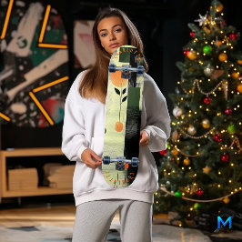 Abstracte bloemen geometrisch in Sinaasappel en gr Persoonlijk Skateboard