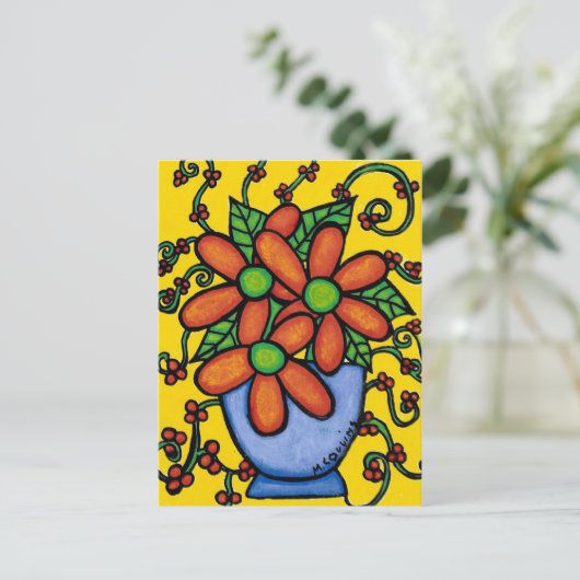 Abstracte bloemen in een vaas kleurrijk Briefkaart (Staand voorkant)