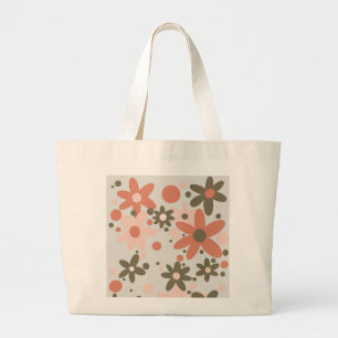 Abstracte bloemen in koraal, perzik & groen grote tote bag