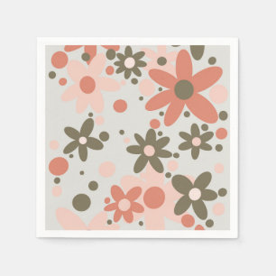 Abstracte bloemen in koraal, perzik & groen servet