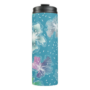 Abstracte bloemen in mooie lichtblauwe tinten thermosbeker