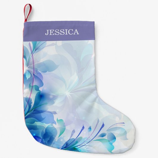 Abstracte bloemen in Paarse blauw en wit Kleine Kerstsok (Voorkant)