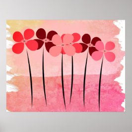 Abstracte bloemen in roze poster