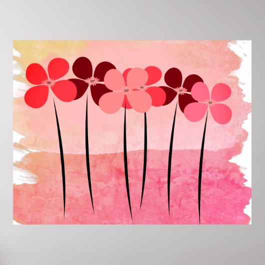 Abstracte bloemen in roze poster (Voorkant)