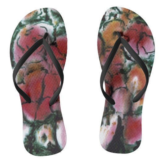 Abstracte bloemen in roze, rode en gele tinten teenslippers (Voetbed)