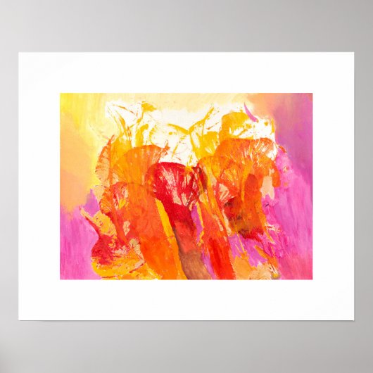 Abstracte bloemen in roze, tangerine en goud poster (Voorkant)