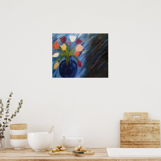 Abstracte bloemen in vaas poster (Keuken)