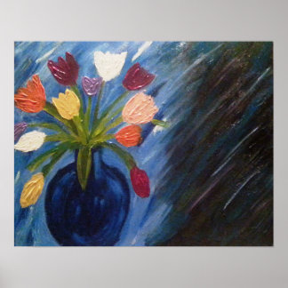 Abstracte bloemen in vaas poster