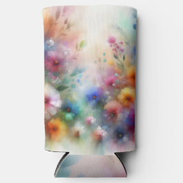 Abstracte bloemen in watercolorstijl seltzer blikjeskoeler
