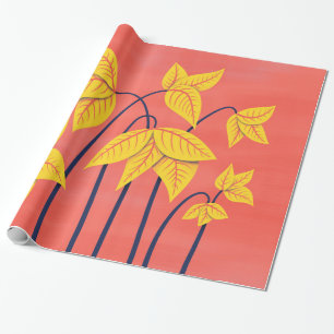 Abstracte bloemen Koraal Geel Floral Geometrische  Cadeaupapier