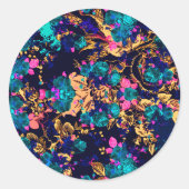 Abstracte bloemen, kotskeertje ronde sticker (Voorkant)