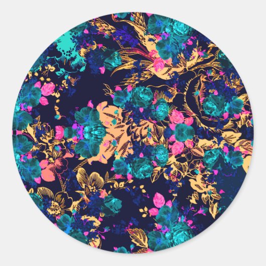 Abstracte bloemen, kotskeertje ronde sticker (Voorkant)