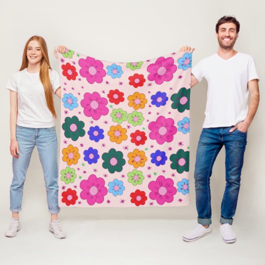 Abstracte Bloemen Mandala Patroon Ontwerp rood Fleece Deken (In situ)