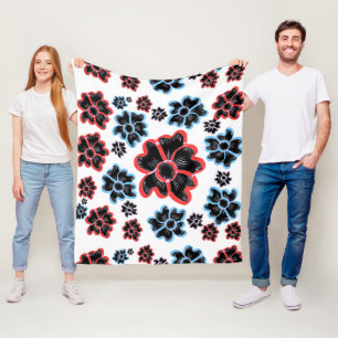Abstracte Bloemen Mandala Patroon Ontwerp rood Fleece Deken