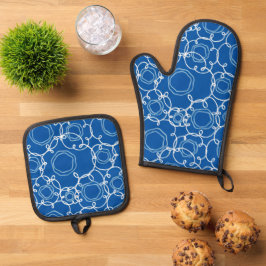 ABSTRACTE BLOEMEN MATRIX PATROON IN KONINGSBLAUW OVENWANT & PANNENLAP SET