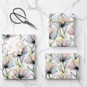 Abstracte Bloemen met Alcohol Was Pen en Inkt Medi Inpakpapier Vel