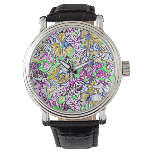 Abstracte bloemen, met een kleur, horloge (Voorkant)