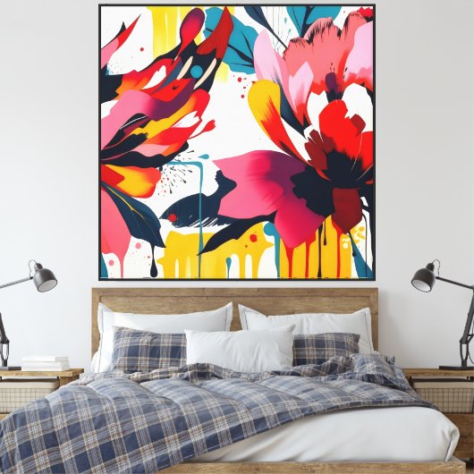 Abstracte bloemen met witte achtergrond - canvas afdruk (Insitu (Slaapkamer))