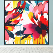 Abstracte bloemen met witte achtergrond - canvas afdruk (Insitu (Houten vloer))