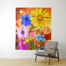 Abstracte bloemen met zonsondergang - kleurrijke b wandkleed