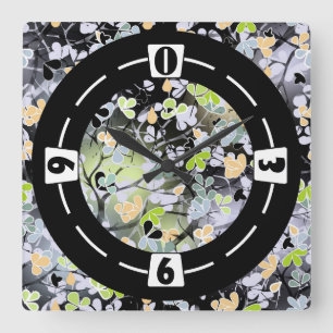 Abstracte bloemen moderne zwarte blauwe groene blo vierkante klok