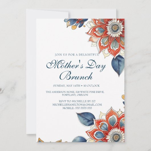 Abstracte Bloemen Moederdag Brunch Kaart (Voorkant)