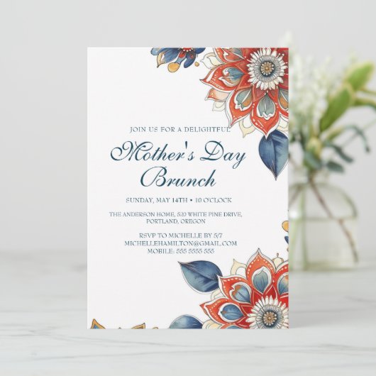 Abstracte Bloemen Moederdag Brunch Kaart (Staand voorkant)