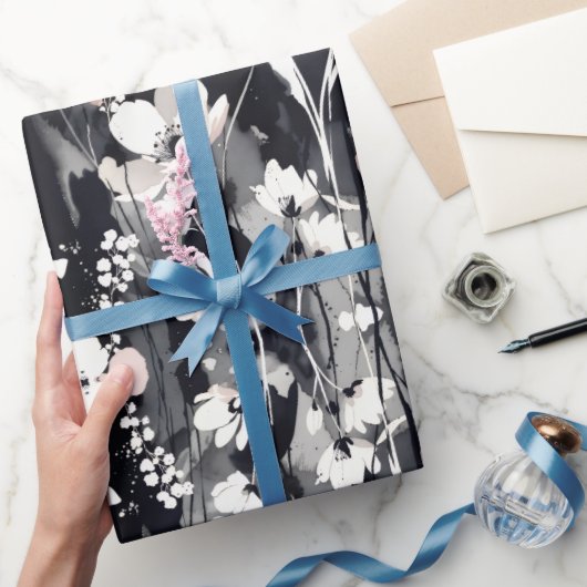 Abstracte Bloemen — Monochroom Blush Chic Cadeaupapier (Geschenken)