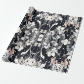 Abstracte Bloemen — Monochroom Blush Chic Cadeaupapier (Uitgerold)