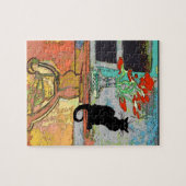 Abstracte bloemen op tafel met kat legpuzzel (Horizontaal)