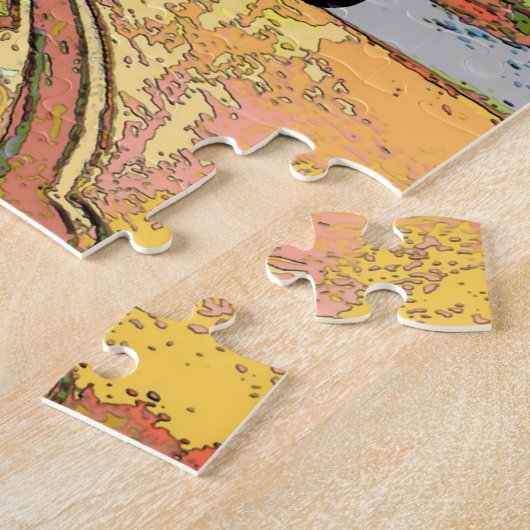 Abstracte bloemen op tafel met kat legpuzzel (Zijkant)