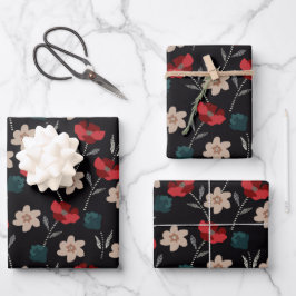 Abstracte bloemen op zwart inpakpapier vel