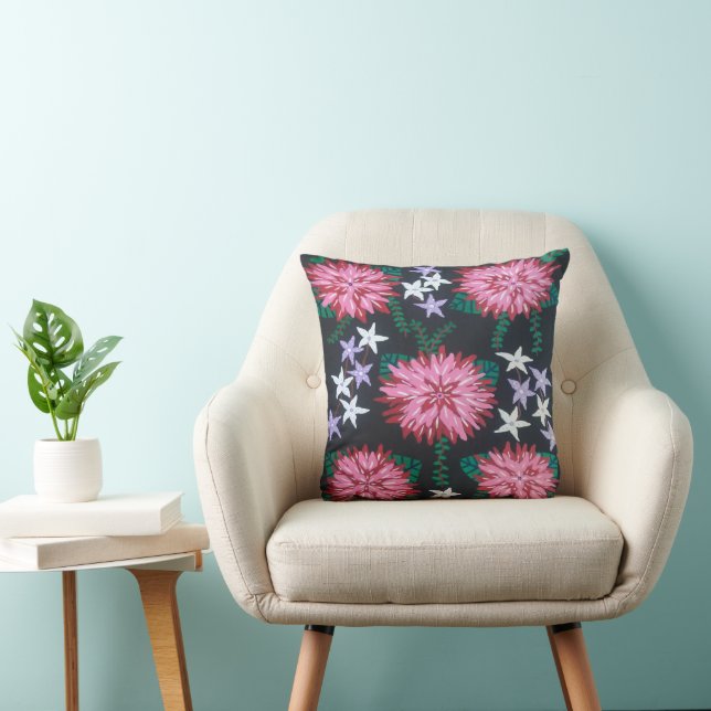 Abstracte bloemen op zwart kussen (Stoel)