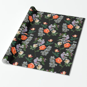 Abstracte bloemen op zwarte achtergrond inpakpapie cadeaupapier