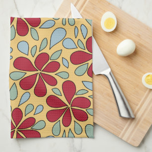 Abstracte bloemen rood blauw groen geel jaren 70 r theedoek