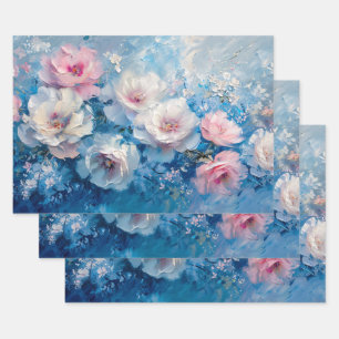 Abstracte Bloemen Roze Blauw Olieverfschilderij De Inpakpapier Vel