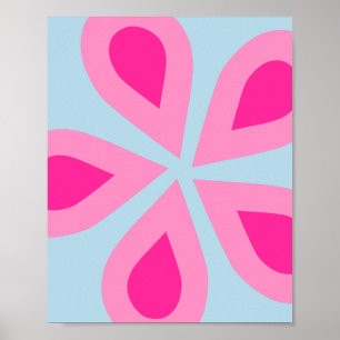 Abstracte bloemen roze en blauw poster