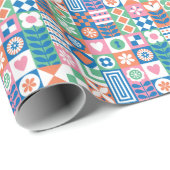 Abstracte Bloemen: Scandinavisch volksontwerp. Cadeaupapier (Rol Hoek)