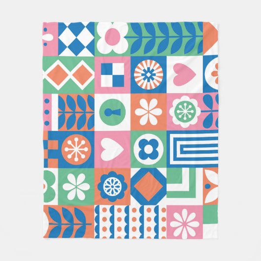 Abstracte Bloemen: Scandinavisch volksontwerp. Fleece Deken (Voorkant)