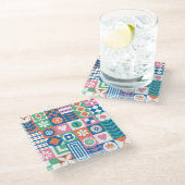 Abstracte Bloemen: Scandinavisch volksontwerp. Glazen Onderzetter (Schuin)