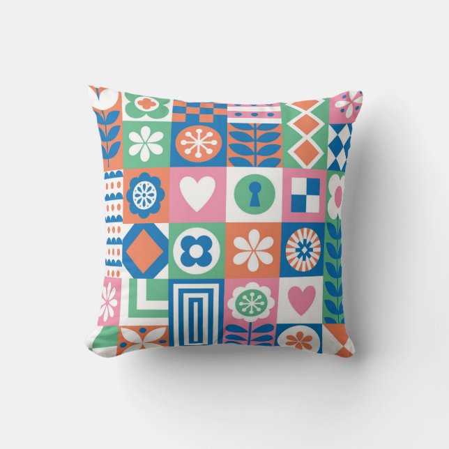 Abstracte Bloemen: Scandinavisch volksontwerp. Kussen (Voorkant)