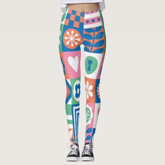 Abstracte Bloemen: Scandinavisch volksontwerp. Leggings (Voorkant)
