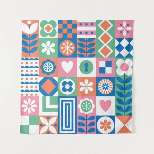Abstracte Bloemen: Scandinavisch volksontwerp. Wandkleed (Voorkant)
