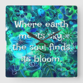 Abstracte bloemen teal blauw groen gepersonaliseer vierkante klok (Voorkant)